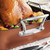The Nordic Ware Extra Large Non-Stick Roasting Pan and Rack handle close up