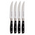 The 4 knives in the Messermeister Avanta Black Steak Knives set with a white background