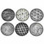 An overhead view of the six pinch bowls in the Now Designs black bits & dots pinch bowl set.