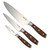 The 3 knives in the Messermeister Avanta Pakkawood Starter Knife Set with a white background