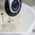 A close up view of the Rosti Margrethe Mixing Bowl splash guard lid in use