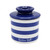 A Butter Bell Crock with blue nautical stripes