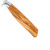 A close-up view of the olive wood handle of the Messermeister Oliva Elite 3.5 Inch Spear Point Paring Knife.