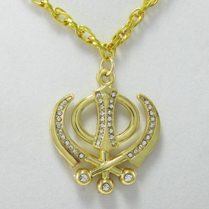 Medium Gold Color Khanda Necklace with Crystals