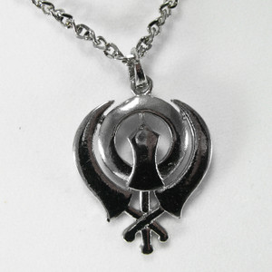 Silver Colored Convex Khanda Pendant Necklace