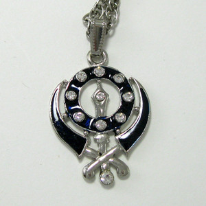 Crystal Khanda with Black Enamel Necklace