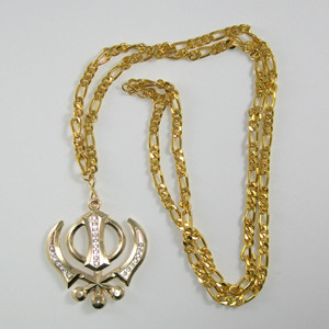 Large Crystal Gold Colored Khanda 38 inch Necklace