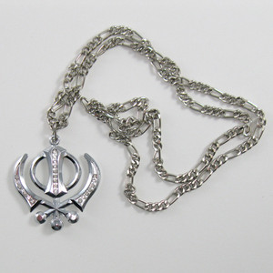 Large Crystal Silver Colored Khanda 32 inch Necklace