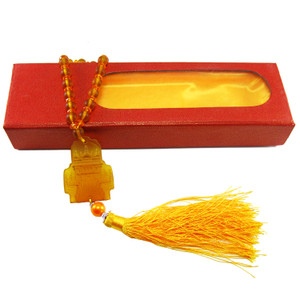 Deluxe Tassled Amber Golden Temple Mirror Ornament