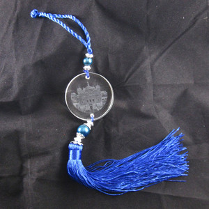 Golden Temple Etched Glass Blue Tassel Mirror Ornament