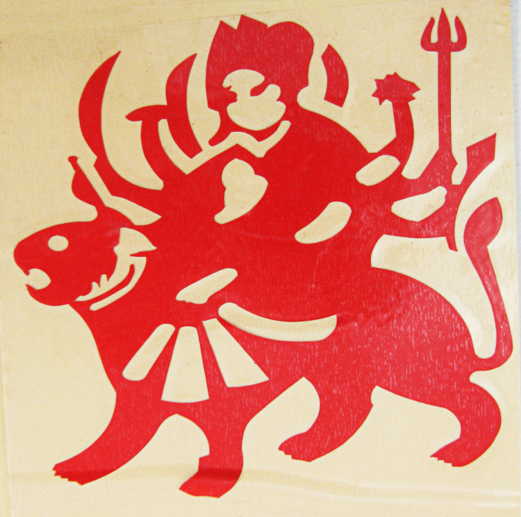 Red Vinyl Goddess Durga Tiger Mother Sticker