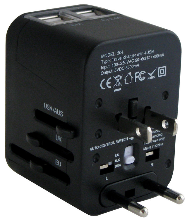 All in One International Plug Adapter with 4 USB Ports