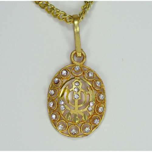 Gold Color Khanda Pendant with Crystals
