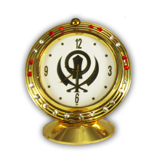 Khanda Symbol Clock with Red Stones