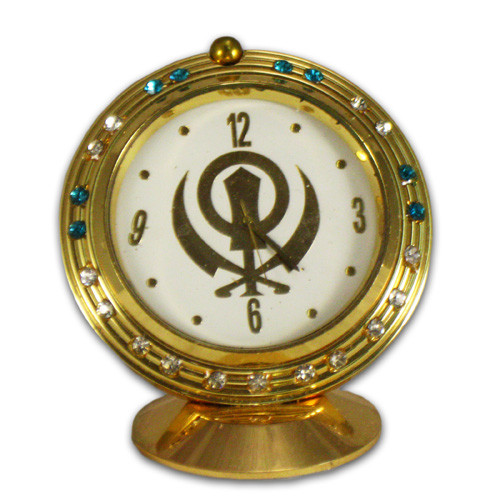 Khanda Symbol Clock with Cyan Gems