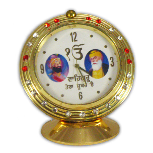 Guru Gobind Singh & Guru Nanak Clock Icon with Red Stones
