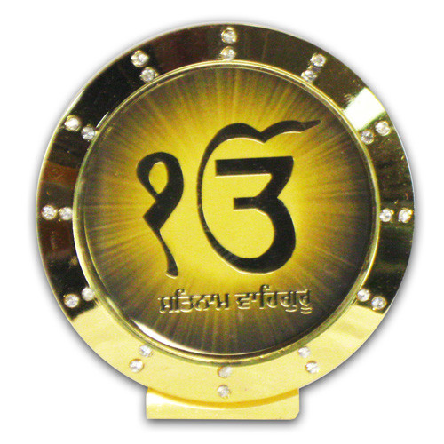 Round Ek-Onkar Symbol Icon with Gold Background