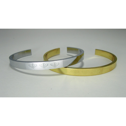 Open Embossed Kara Bracelet with Khanda Silver or Gold Color