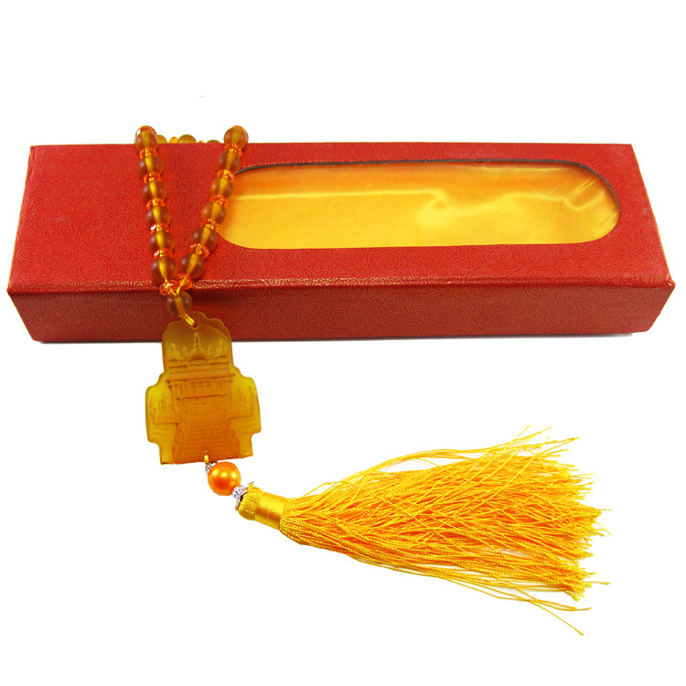 Deluxe Tassled Amber Golden Temple Mirror Ornament