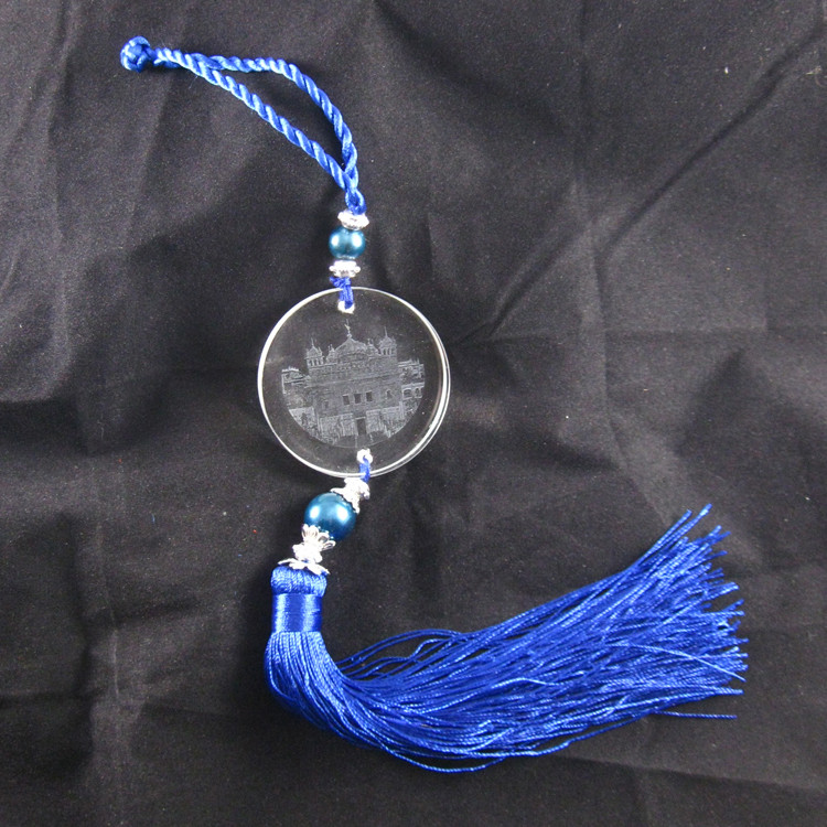 Golden Temple Etched Glass Blue Tassel Mirror Ornament