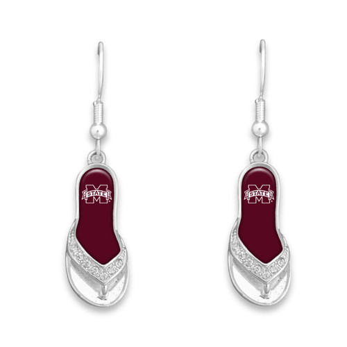 Mississippi State 1.25 Inch Licensed Silver Toned Flip Flop Earrings