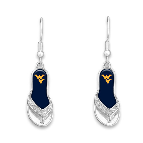 West Virginia WVU 1.25 Inch Licensed Silver Toned Flip Flop Earrings