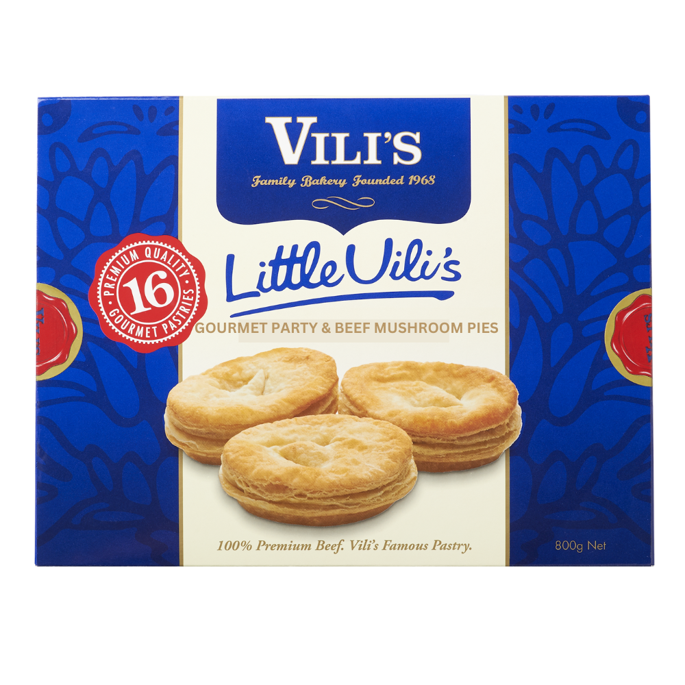 Little Vilis Gourmet Party Beef & Mushroom Pies 16 Pack Padstow Food