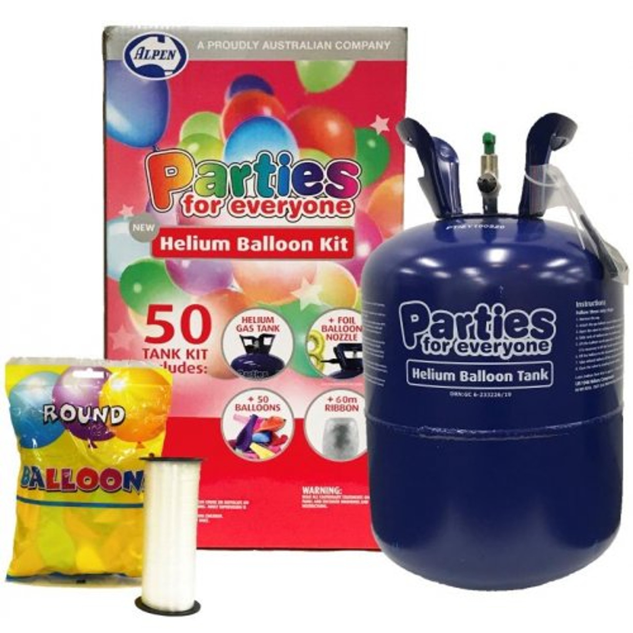 Disposable Helium Gas Tank + 50 Balloons - Padstow Food Service