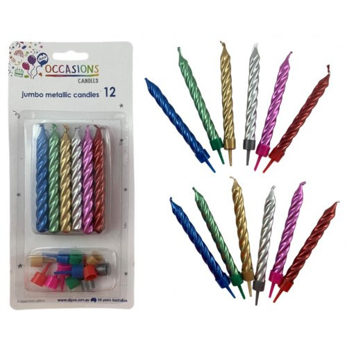 Jumbo Metallic Spiral Candles Assorted Colours 12 Pack Padstow Food Service Distributors