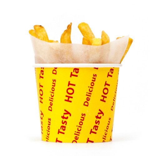 8oz Hot Chip Cups 50 Pack Tasty Hot Delicious Print Design
