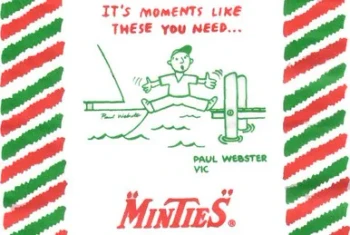 Iconic Minties waxed paper wrapper with cartoon