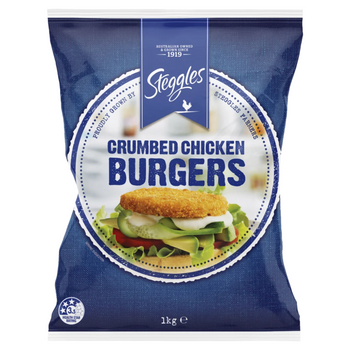 Steggles Crumbed Chicken Burgers 1kg Front Pack View