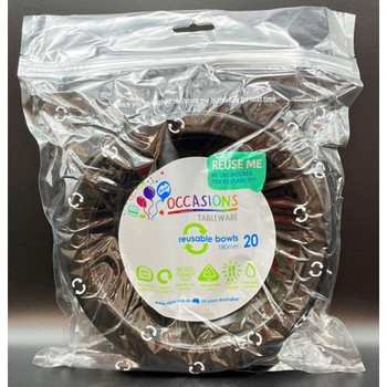 Re-Usable Black Plastic Bowls 20 Pack