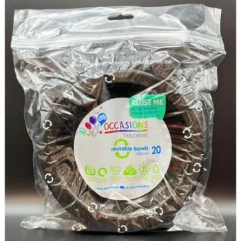 Re-Usable Black Plastic Bowls 20 Pack