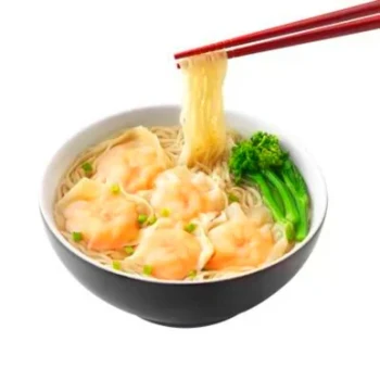 Authentic Asia Prawn Wonton Ramen Noodle Soup Served In Bowl