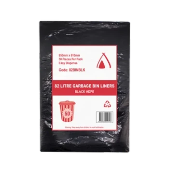Black HDPE Garbage Bags 82 Litre 50 Pack