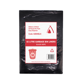 Black HDPE Garbage Bags 82 Litre 50 Pack