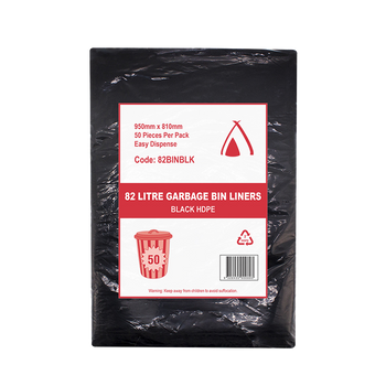Black HDPE Garbage Bags 82 Litre 50 Pack