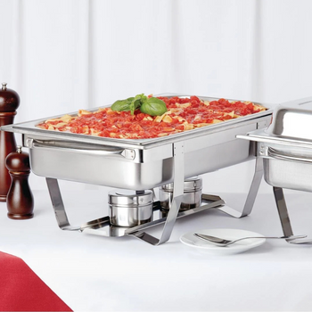 Full Size Stainless Steel Chafer Open With Food Inside