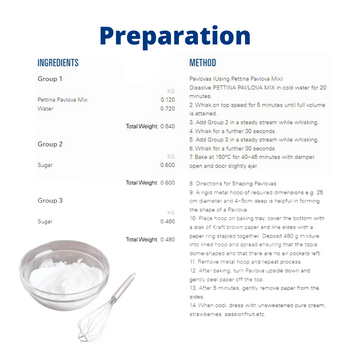 Bakels Pettina Pavlova Mix Preparation Instructions