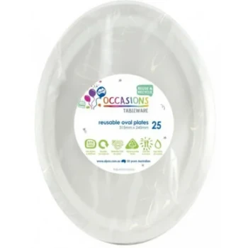White Plastic Oval Dinner Plates 315mm 20 pack