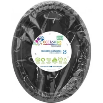 Black Plastic Oval Dinner Plates 315mm 25 pack