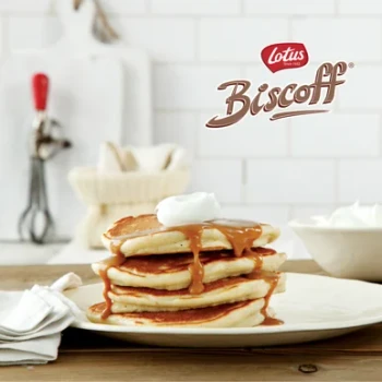 Lotus Biscoff Topping Sauce Drizzled On Pancakes