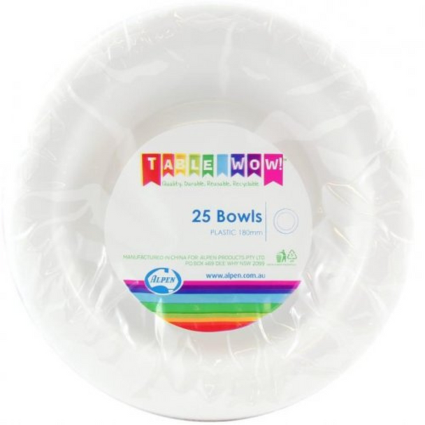 White Plastic Bowls 180mm 25 pack