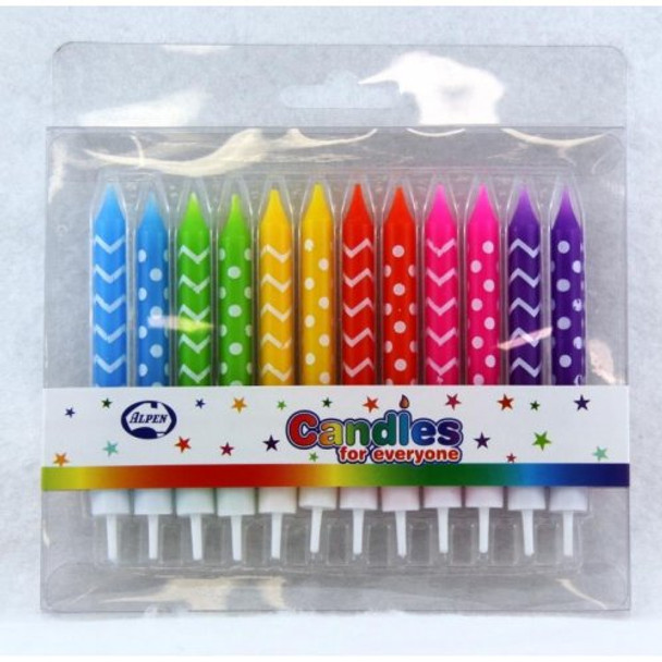 Candles Printed Waves & Dots With Holders 12Pk