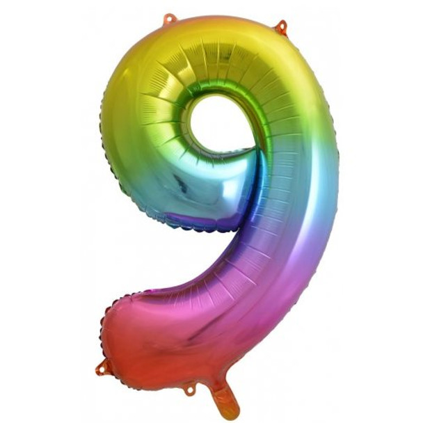 Foil Balloon Number 9 Rainbow 86cm