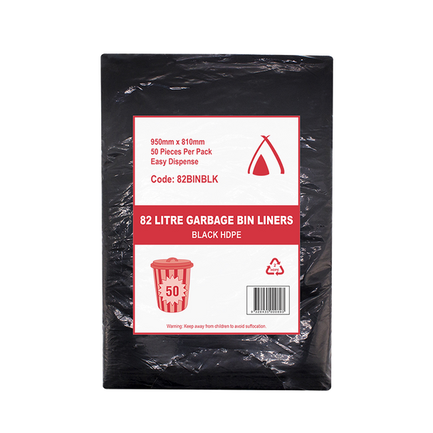 Black HDPE Garbage Bags 82 Litre 50 Pack