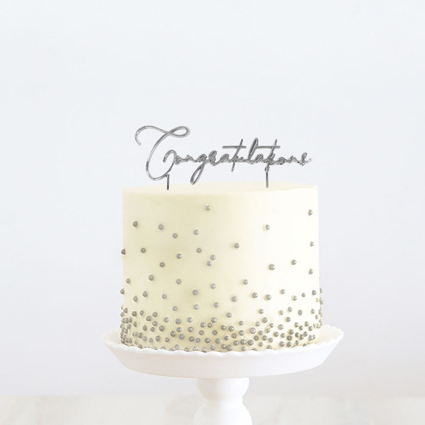 Silver Cake Topper Congratulations