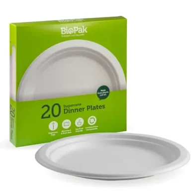 Biopak White Round Large 10" Dinner BioPlates 20 Pack
