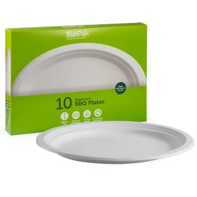 Biopak White 12.5" Oval Dinner BBQ BioPlates 10 Pack